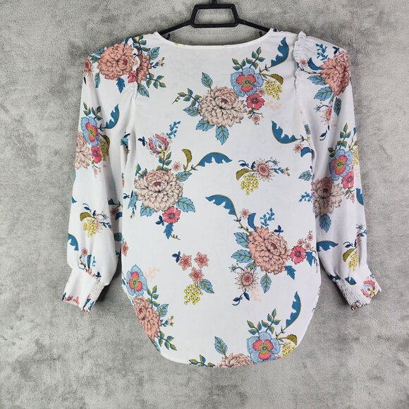 Women's Multicolored LOFT Floral Print Blouse Long Sleeve V Neck Size XSP - Picture 7 of 10